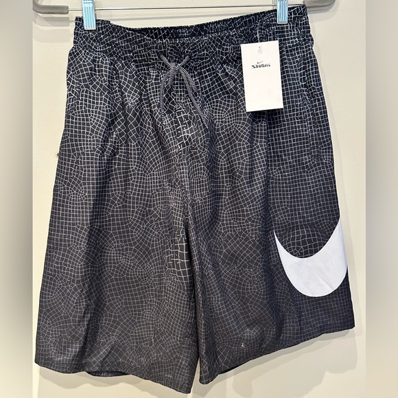 NEW Black Grid Swoosh Volley Hybrid Swim Trunks / Shorts - Sizes S/L/XL/XXL - Picture 2 of 9